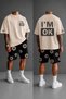 Men's I'M Ok Printed Oversize 100% Cotton T-Shirt Shorts Set