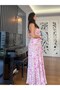 Pink Floral Patterned Strappy Maxi Dress - 4