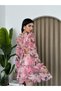 Women's Floral Print Backless Flounce Detailed Chiffon Mini Dress V-Neck Long Sleeve Summer Dress - 4