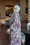 Mink Half Buttoned Sleeves Elastic Patterned Viscose Dress - 5