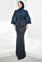 Navy Blue Beaded Embroidered Skirt Evening Dress Set