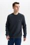Ar-Ma Men's Crew Neck Sweatshirt Basic Without Print Without Pockets Regular Fit Carbon Brushed Thessaloniki K30124 - 3