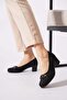 Ortesmen Heeled Women's Shoes with Stone Buckle Black Satin