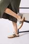 Kalesna genuine leather women's sneakers with side stripes beige - brown - 3