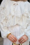 Women's Tulle Fabric Suit with Tie Collar and Ruffles, White - 6