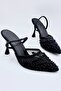 Lace Bead Detailed Elastic Women's Heeled Shoes Stiletto Black - 8