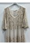 Beige Italian Lace Short-Sleeved Long Silk Dress with Lining, Sizes 40-46 - 2