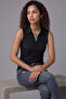 Women's Sleeveless Striped Polo Neck Bodysuit - 2