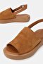 Women's Tan Suede Genuine Leather Flat Sole Strappy Daily Sandals - 3