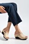 Genuine Leather Women's Wedge Heel Slippers Beige Closed Front Side Wrapped - 4
