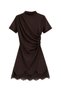 1018 Women's Half Turtleneck Side Gathered Lace Detailed Mini Dress Brown - 2