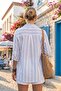 Alaçatı Blue Striped Side Buttoned Double Pocket Honeycomb Cotton Woven Shirt - 5