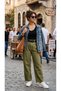 Women's Elastic Waist Narrow Waist Wide Leg Khaki Color Jeans - 5