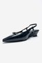 Rhea Navy Blue Patent Leather Buckle Mini Wedge Women's Heeled Shoes - 6
