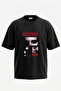 Mr Kitty Design Back Printed Cotton Black Oversize T-Shirt
