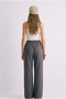 Women's Smoked Linen Look Palazzo High Waist Lace-Up Comfortable Fit Trousers - 3
