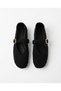 Elara Black Mesh Knitted Textured Hidden Elastic Gold Buckle Detailed Mary Jane Flat Sole Summer Comfortable Women's Ballerinas