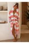 Peshtemal Bathrobe - Cotton - Hooded - Salmon Colored Stripes - 3