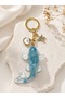 Aquamarine Stone Epoxy Koi Fish Charm Keychain Bag Ornament Handmade Accessory - 2