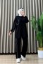 Elanur Takim Crystal Fabric Pocket Detailed Pants Hijab Suit Black