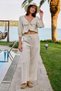 Women's Sleeve Embroidery Detailed Tie-Front Blouse - Natural - 4