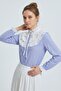 Blue Striped Wide Scallop Lace Robe with Bow Tie Shirt - 3
