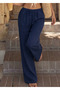 Women's Navy Blue Natural Textured Linen Trousers