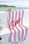 Pink Striped Ciao Written Beach Towel - Modern Marine Style Pool Sea Bath Beach Cover - 4