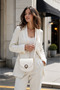 White Women's Round Buckle Cross Strap Shoulder Bag Daily Stylish Use Saddle Model