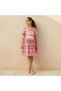Round Neck Short Sleeves Tiered Dress with Ruffle and Floral Print