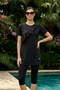 Front Ruffle Detailed Short Sleeve Lycra Semi-Closed Swimsuit 303 Black - 2