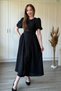Black Muslin Fabric Balloon Sleeve Midi Dress - 7