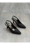 Black Satin Heeled Women's Shoes Lunea - 8