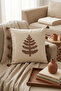 Buldan Handmade Tree Patterned Punch Embroidered Tasseled Hidden Zipper Cotton Cushion Cover 43X43 cm