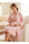 New Season Powder Fisto Linen Dressing Gown Special Design 100% Cotton Maternity Dressing Gown Nightgown Set with Breastfeeding Feature - 6