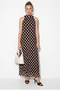 Women's Bitter Coffee Halter Collar Polka Dot Lined Crush Chiffon Long Dress De261060 60286340 - 2