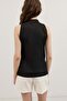 Black Linen Blend Double-Breasted Women's Vest - 7