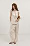 Stone Linen Blend Double-Breasted Women's Vest - 4