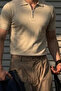 Men's Zippered Short Sleeve Cream Polo Collar T-Shirt - 5