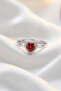 Garnet Natural Stone Ring with Heart Design and Zircon Stone, Adjustable - 2