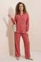 Women's Shirt Collar Oversize Dusty Rose Double Set - 2