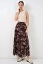 Women's Patterned Chiffon Brown Skirt with Gathered Waist - 6