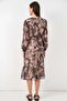 Women's V-Neck Gathered Waist Patterned Chiffon Light Beige Dress - 6
