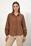 Women's Oversize Scallop Patterned Tan Shirt - 3