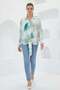 Women's Belted Draped Oversized Patterned Satin Green Ecru Shirt - 3