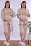 Adjustable Waist Elasticated Maternity Pajama Set with Dressing Gown Effortt - Beige
