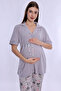 Short Sleeve Soft Textured Cotton Maternity Set Effortt - Gray - 7