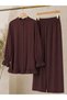 Women's Strawberry Fabric Stand Collar Buttoned Ruffle Detailed Hijab Tunic Pants Double Set