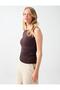 Bitter Brown Slim Fit Boat Neck Draped Knitted Blouse - 4