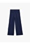 High Waist Viscose Blend Palazzo Trousers with Pocket Detail - Navy Blue - 4